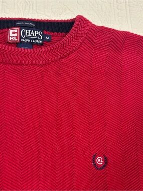 Chaps Red embroidered Herringbone Crewneck Sweater